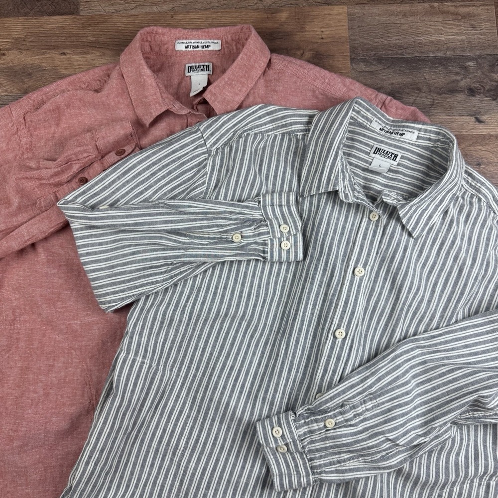 2 Duluth Trading Hemp Cotton Artisan Shirt Large Tunic Blue White & Red